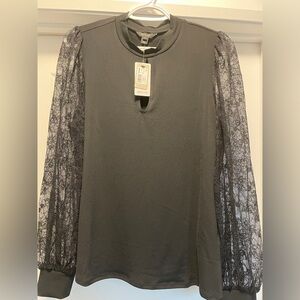 RW&CO-NWT black blouse, lace sleeves
